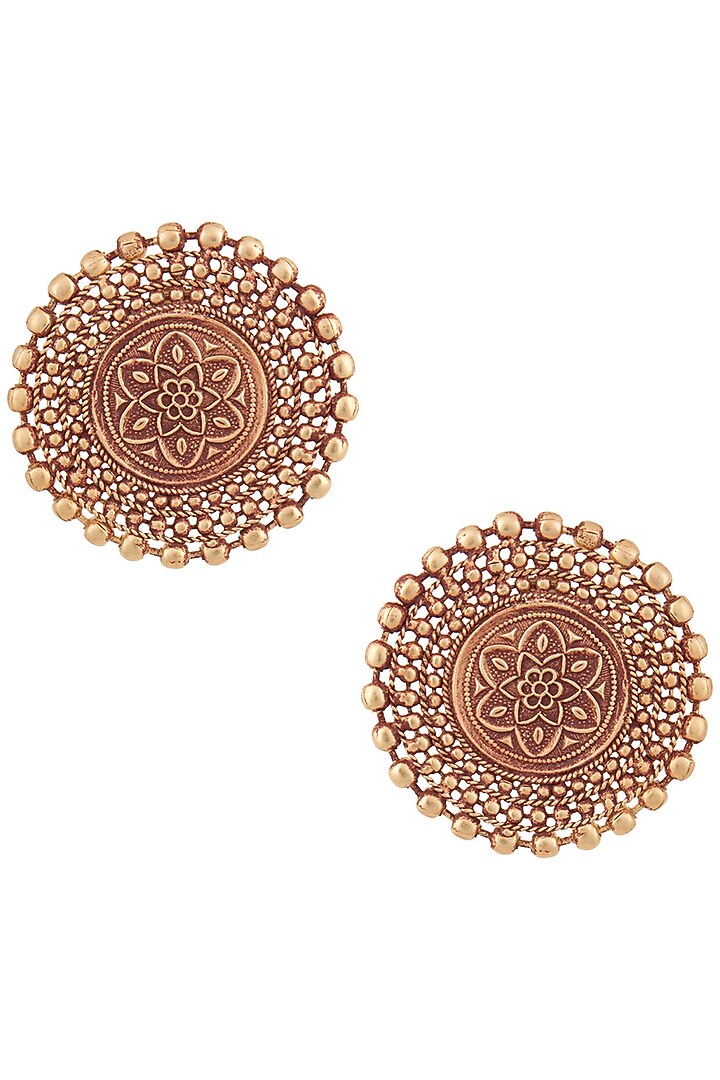 Gold finish textured stud earrings available only at Pernia's Pop Up Shop.