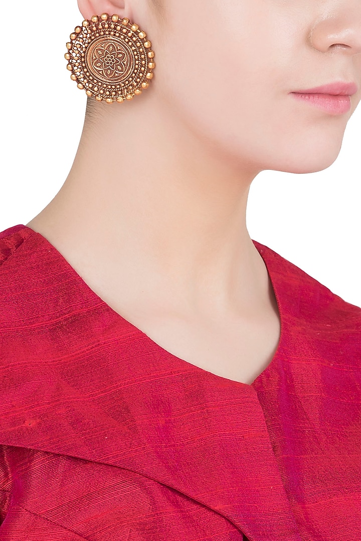 Gold Finish Textured Stud Earrings by Chhavi's Jewels