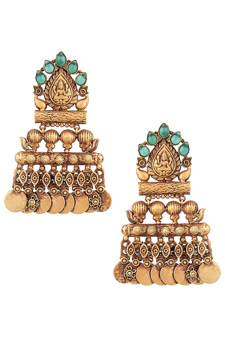 Gold finish textured stone and coin earrings available only at Pernia's Pop Up Shop.