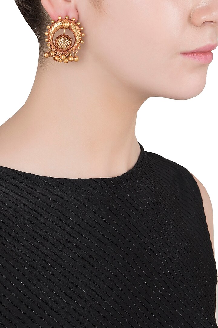 Gold Finish Textured Gold Beads Stud Earrings by Chhavi's Jewels
