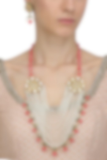 Gold Finish Kundan Brooch Pearl Necklace Set by Chhavi's Jewels