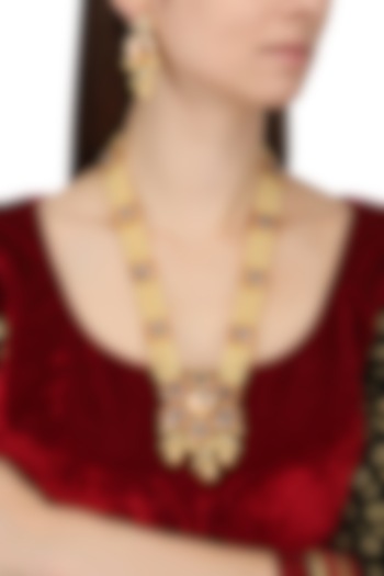 Gold Finish Floral Enamel Choker Necklace Set by Chhavi's Jewels