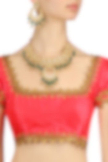 Emerald, Ruby, Kundan Stones Gold Finish Necklace Set by Chhavi's Jewels