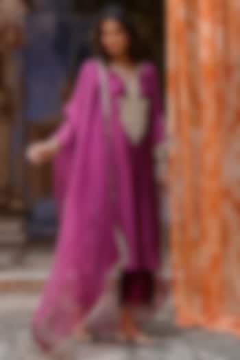 Plum Raw Silk Dori Hand Embroidered Kurta Set by Charu Makkar at Pernia's Pop Up Shop