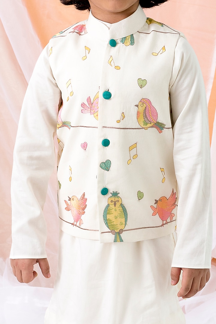 Multi-Colored Cotton Embroidered Bundi Jacket Set For Boys by Chotibuti at Pernia's Pop Up Shop