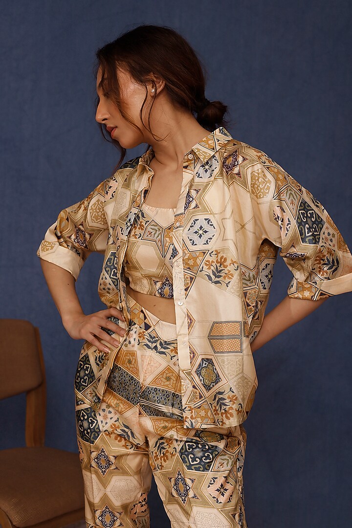 Beige Handwoven Silk Printed Co-Ord Set by Chokhi Chorri at Pernia's Pop Up Shop
