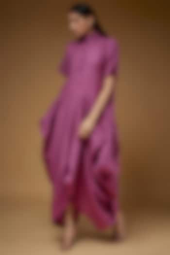 Purple Linen Draped Dress by Chola