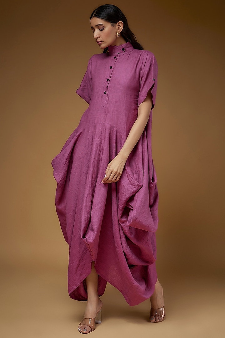 Purple Linen Draped Dress by Chola at Pernia's Pop Up Shop