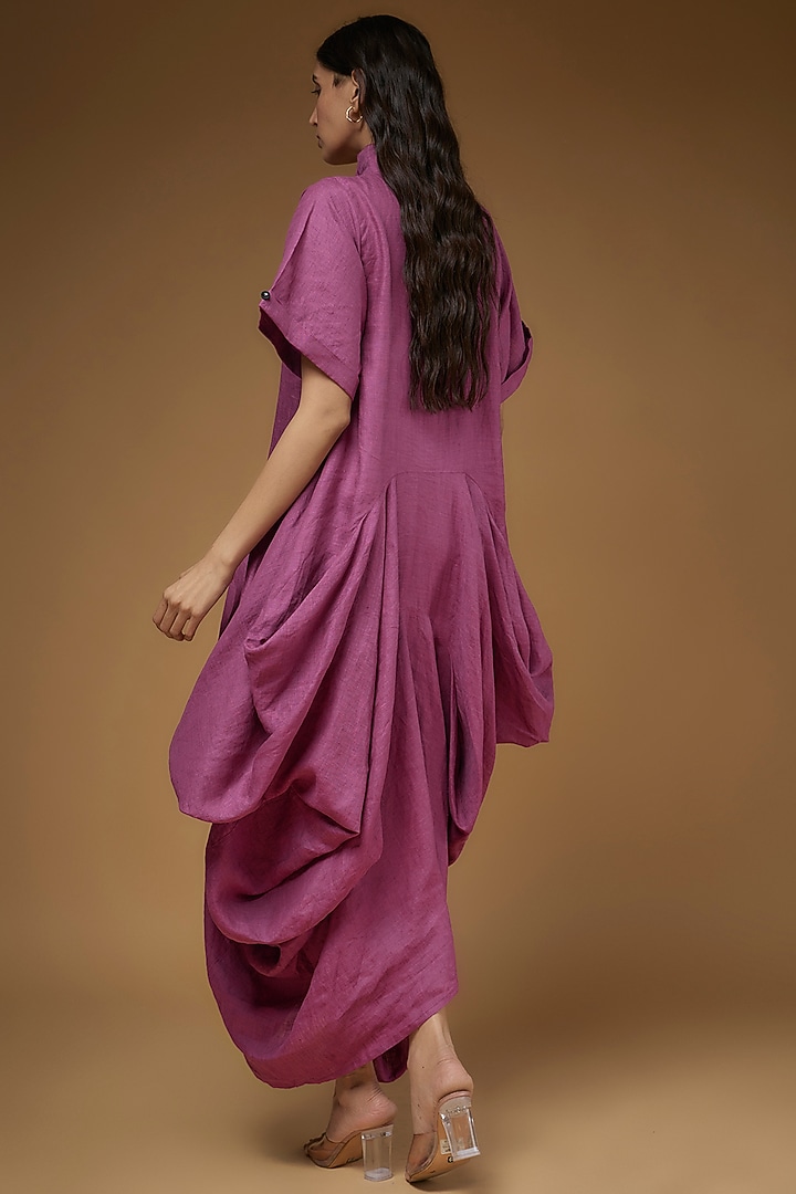 Purple Linen Draped Vacation Dress by Chola at Pernia's Pop Up Shop