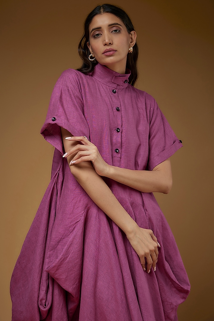 Purple Linen Draped Vacation Dress by Chola at Pernia's Pop Up Shop