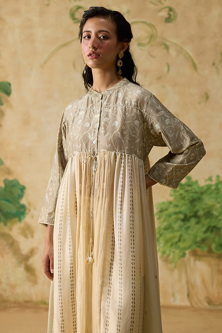 Beige & Brown Silk Ikkat Printed Kurta by Khyati Rughani at Pernia's Pop Up Shop