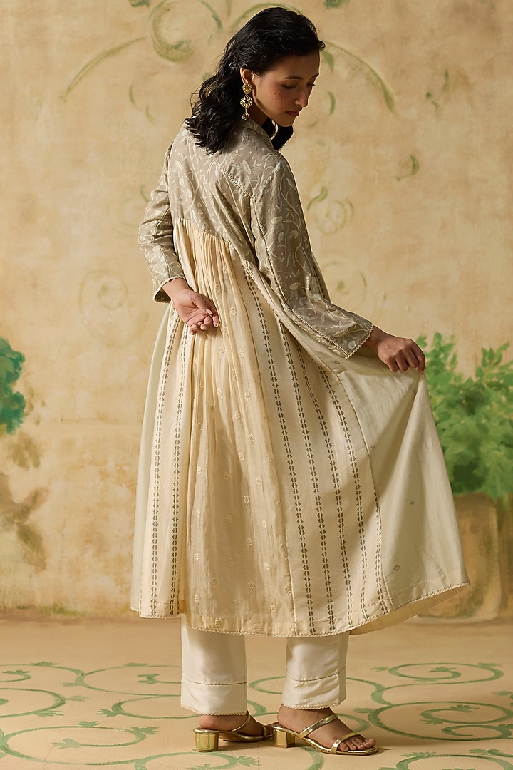 Beige & Brown Silk Ikkat Printed Kurta by Khyati Rughani at Pernia's Pop Up Shop