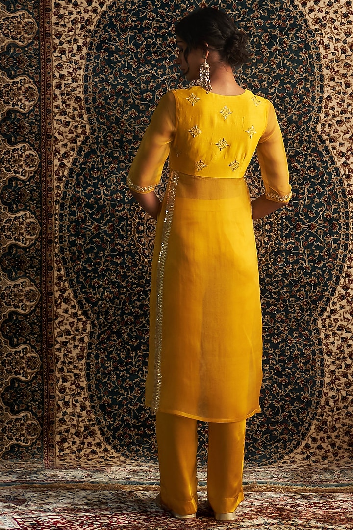 Marigold Yellow Organza Gota & Mirror Embellished Kurta Set by Charkhee at Pernia's Pop Up Shop
