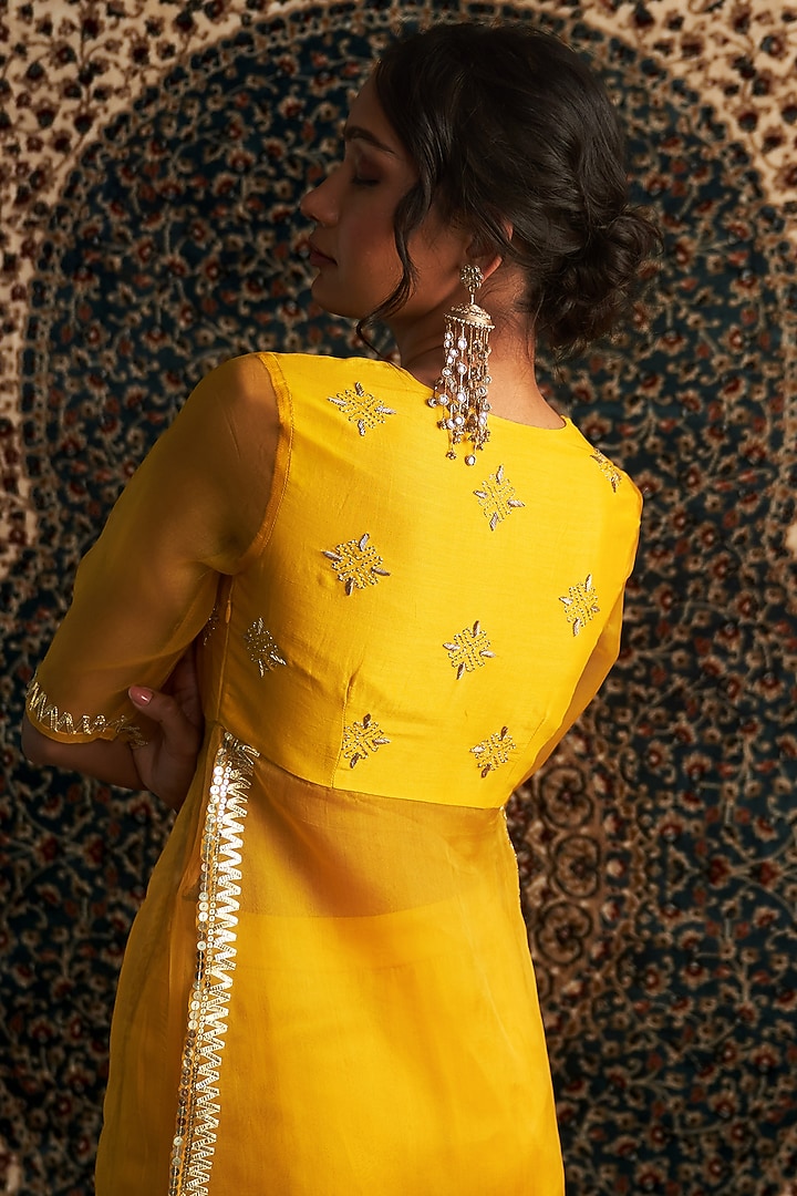 Marigold Yellow Organza Gota & Mirror Embellished Kurta Set by Charkhee at Pernia's Pop Up Shop