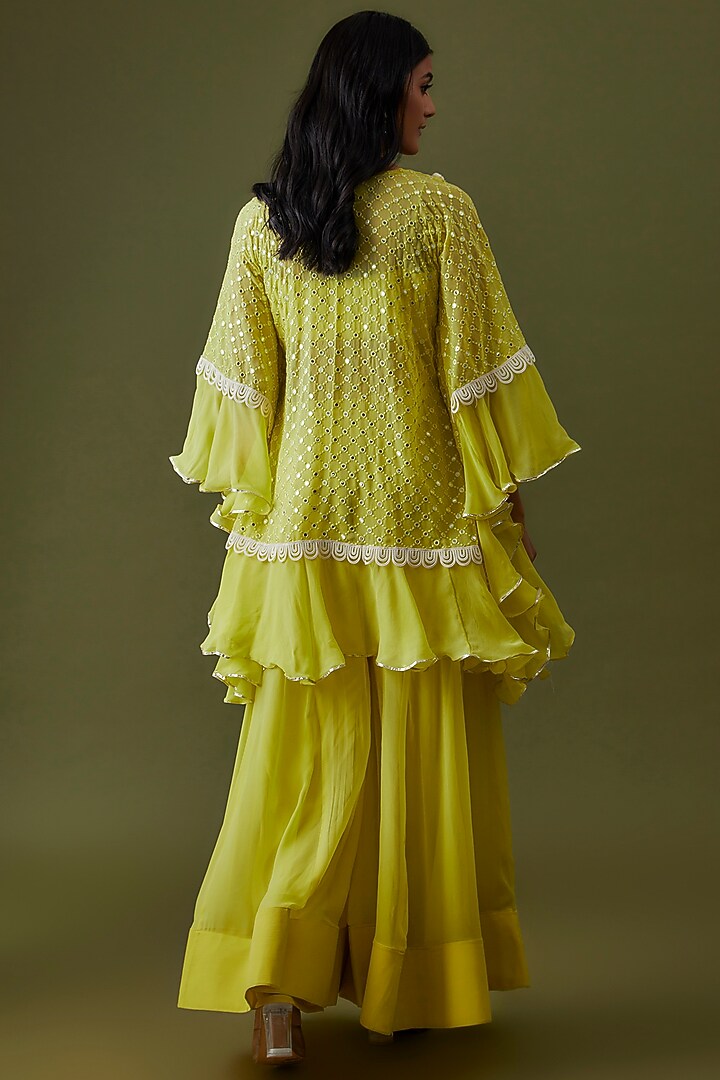 Yellow Georgette Embroidered Kaftan Set by CHRISTINA at Pernia's Pop Up Shop