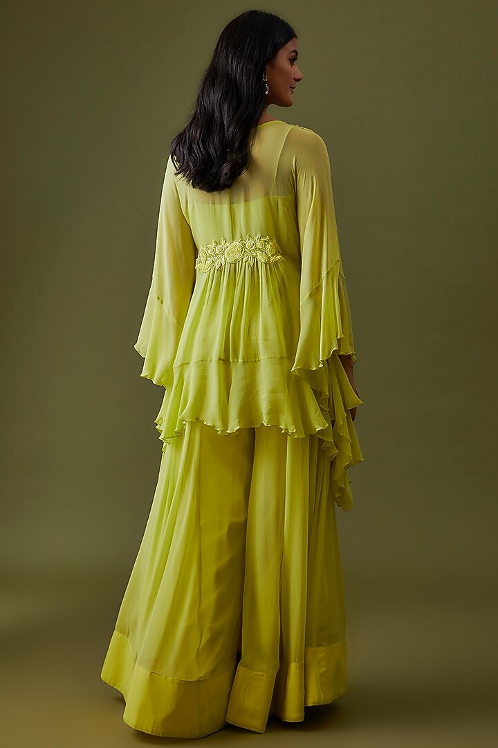 Yellow Georgette Embroidered Kaftan Set by CHRISTINA at Pernia's Pop Up Shop