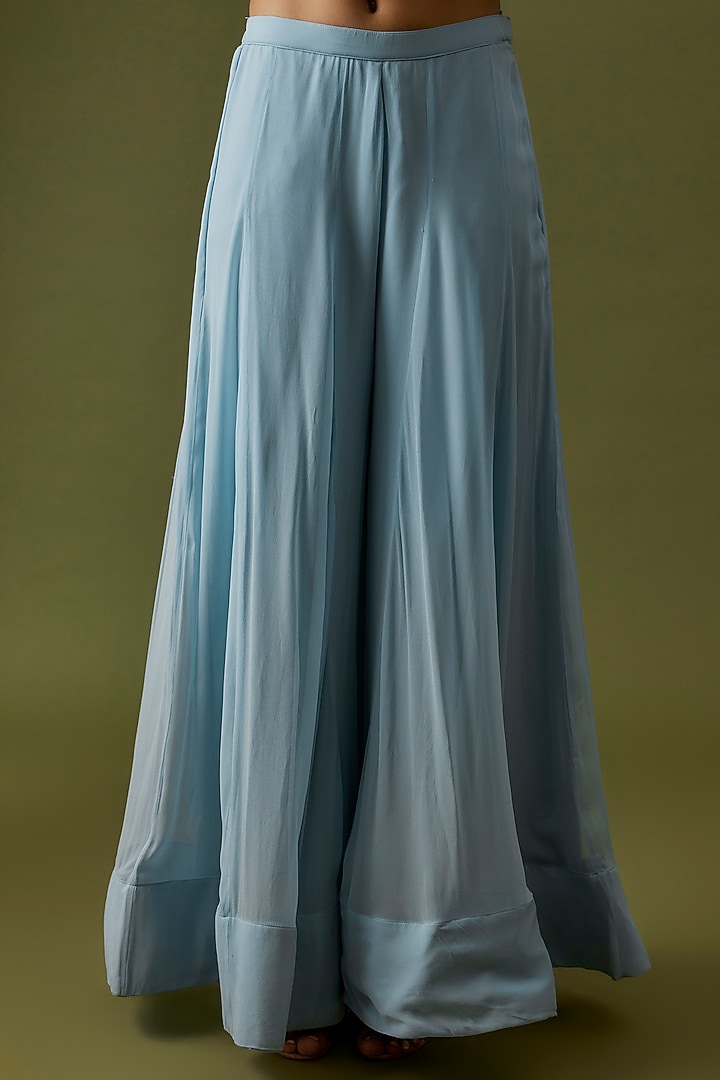 Powder Blue Georgette & Net Flared Wedding Sharara Set by CHRISTINA at Pernia's Pop Up Shop