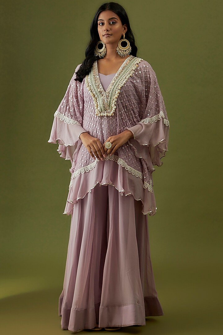 Purple Georgette Embroidered Kaftan Set by CHRISTINA at Pernia's Pop Up Shop