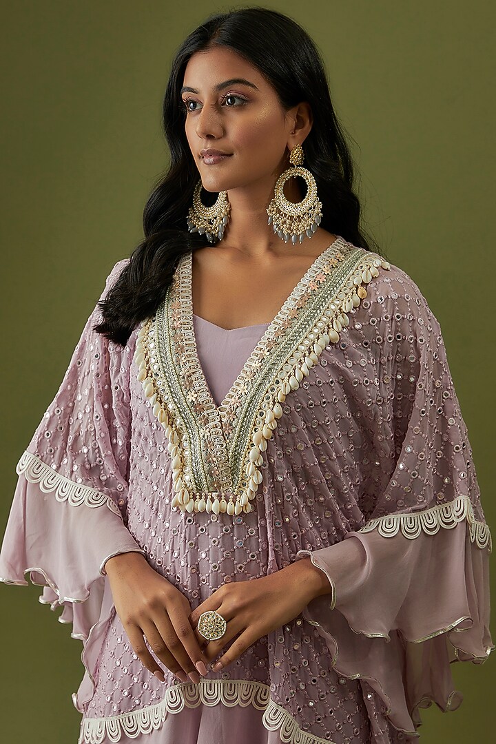 Purple Georgette Embroidered Kaftan Set by CHRISTINA at Pernia's Pop Up Shop