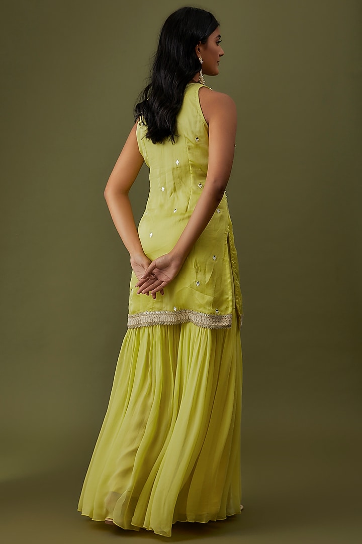 Lime Yellow Georgette & Chiffon Party Wear Sharara Set by CHRISTINA at Pernia's Pop Up Shop