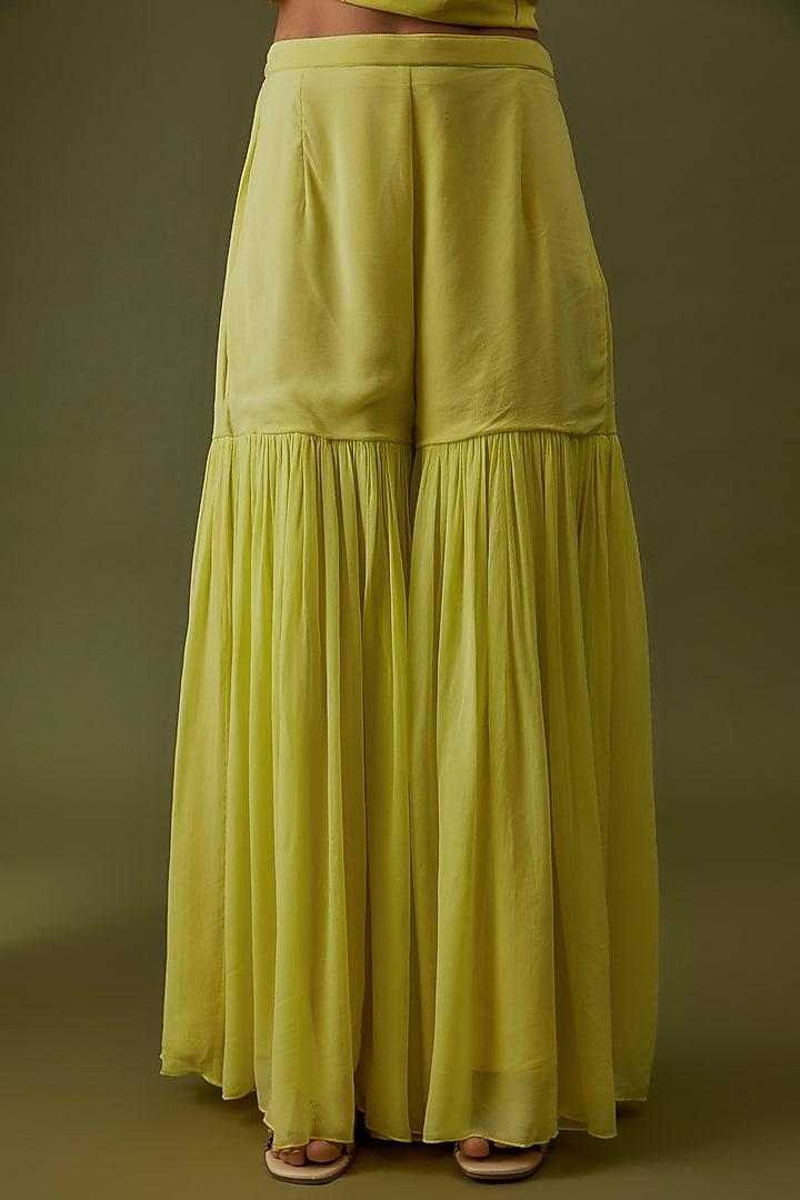 Lime Yellow Georgette & Chiffon Party Wear Sharara Set by CHRISTINA at Pernia's Pop Up Shop