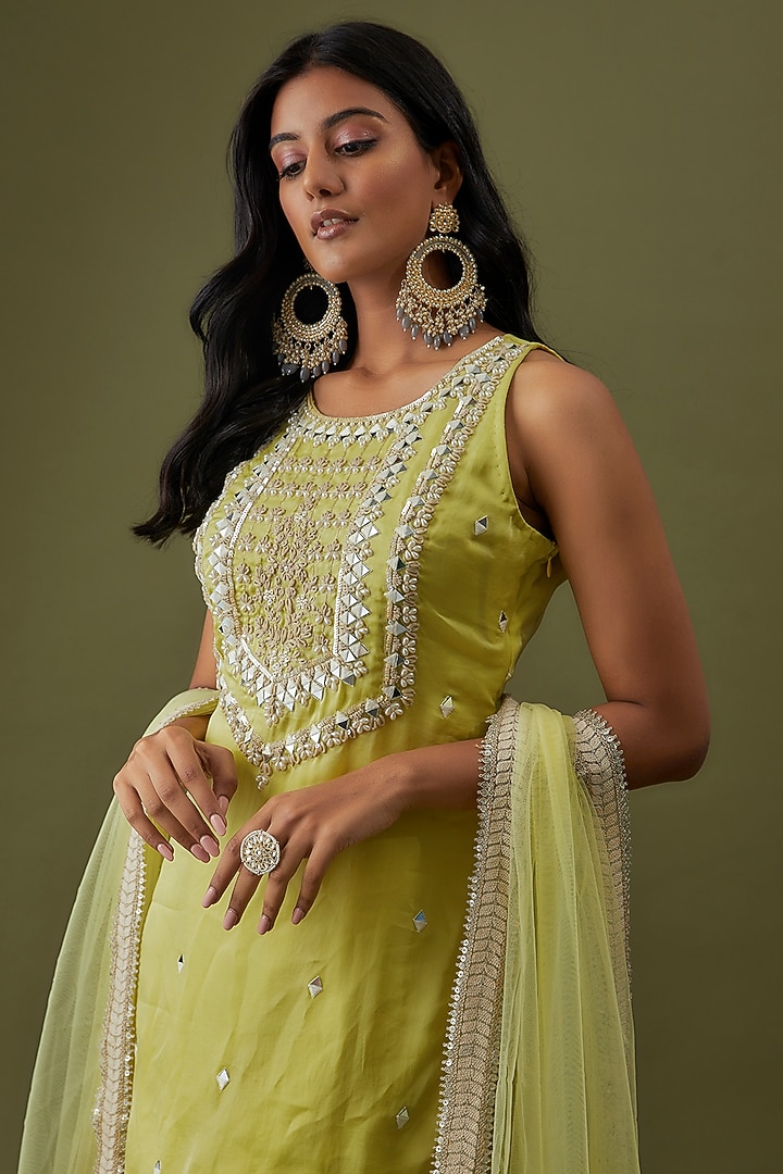 Lime Yellow Georgette & Chiffon Party Wear Sharara Set by CHRISTINA at Pernia's Pop Up Shop