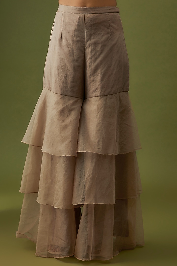 Beige Gold Organza & Net Layered Wedding Sharara Set by CHRISTINA at Pernia's Pop Up Shop