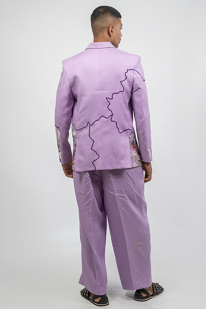 Lilac Linen Printed & Embroidered Co-Ord Set by CHANDRESH NATHANI at Pernia's Pop Up Shop