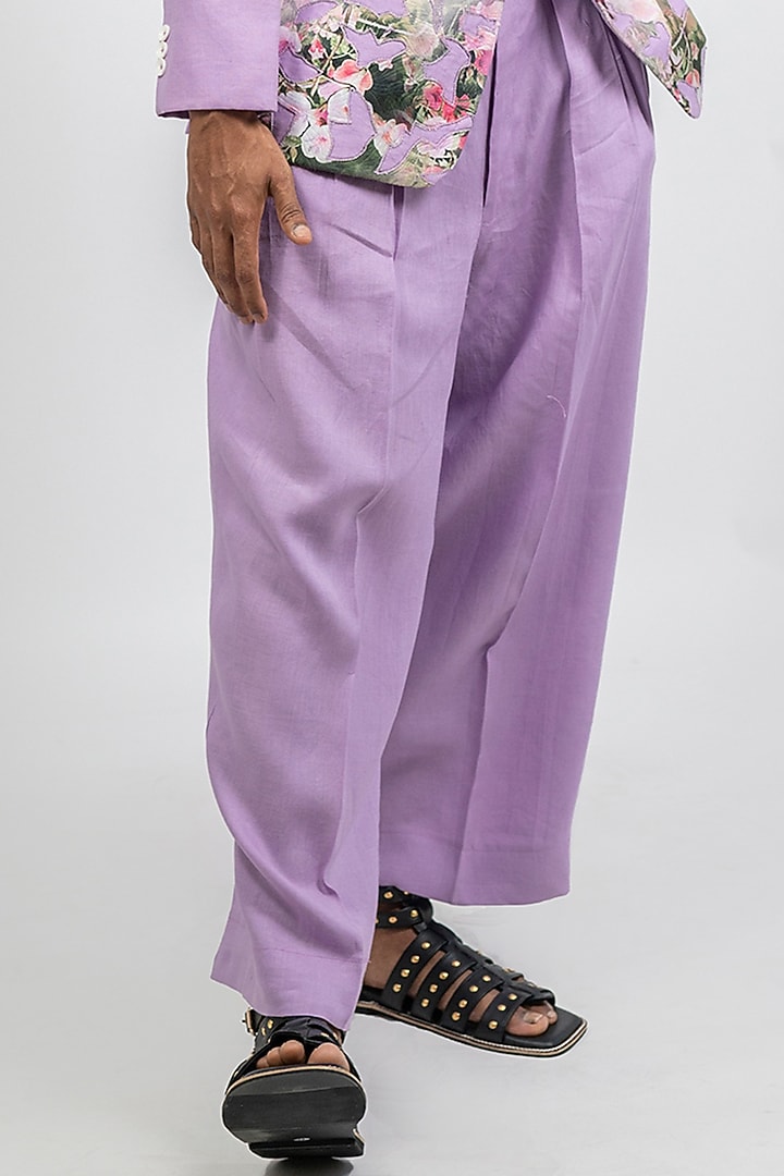 Lilac Linen Printed & Embroidered Co-Ord Set by CHANDRESH NATHANI at Pernia's Pop Up Shop