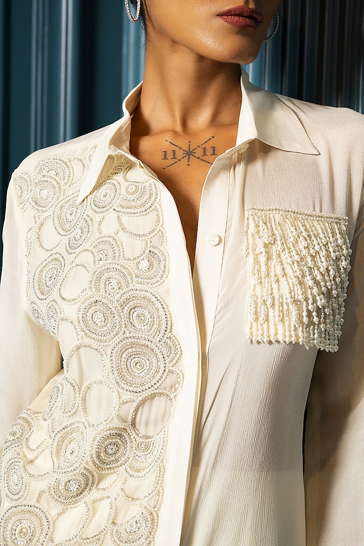 Ivory Georgette Pant Set by Charu & Vasundhara at Pernia's Pop Up Shop