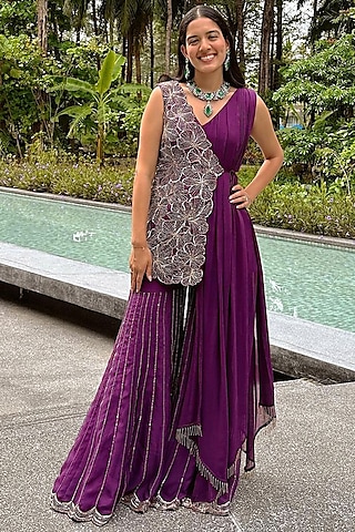Purple Organza Sharara Set by Charu & Vasundhara