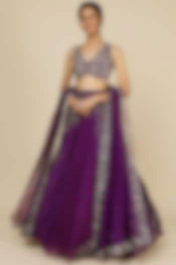 Purple Embroidered Wedding Lehenga Set by Charu & Vasundhara at Pernia's Pop Up Shop