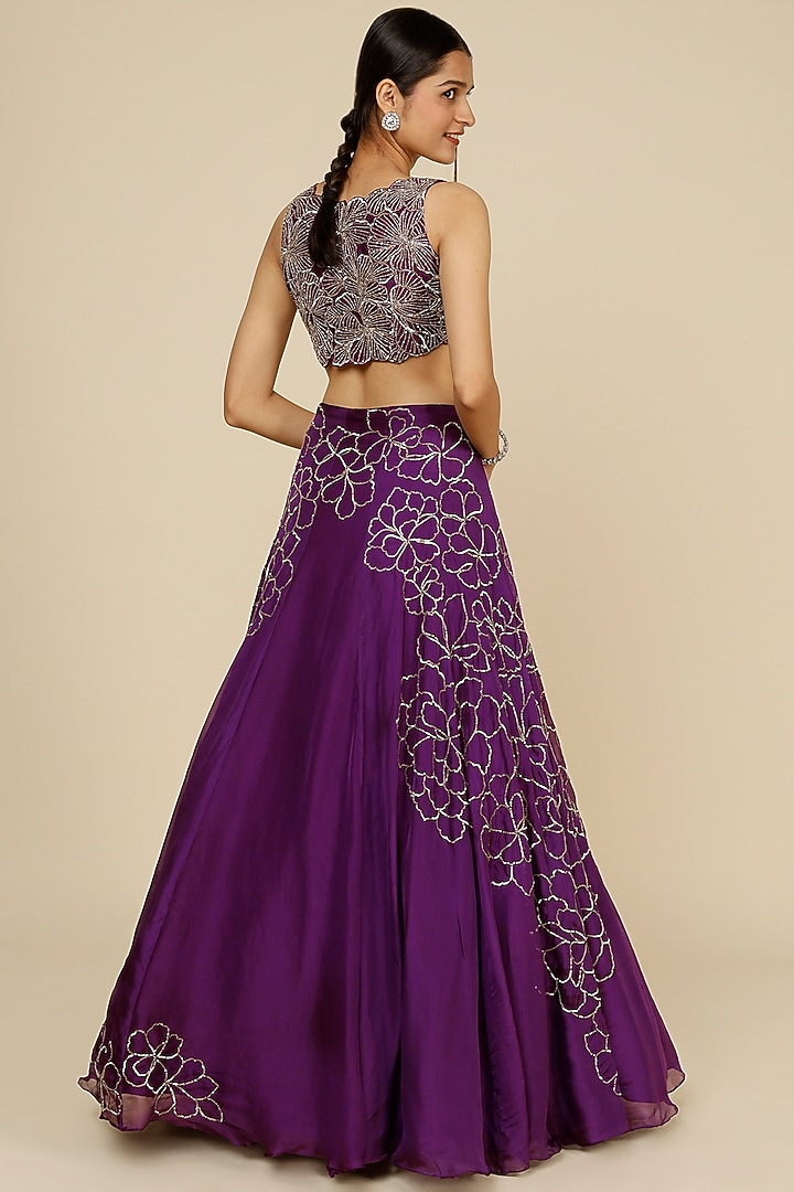 Purple Embroidered Wedding Lehenga Set by Charu & Vasundhara at Pernia's Pop Up Shop