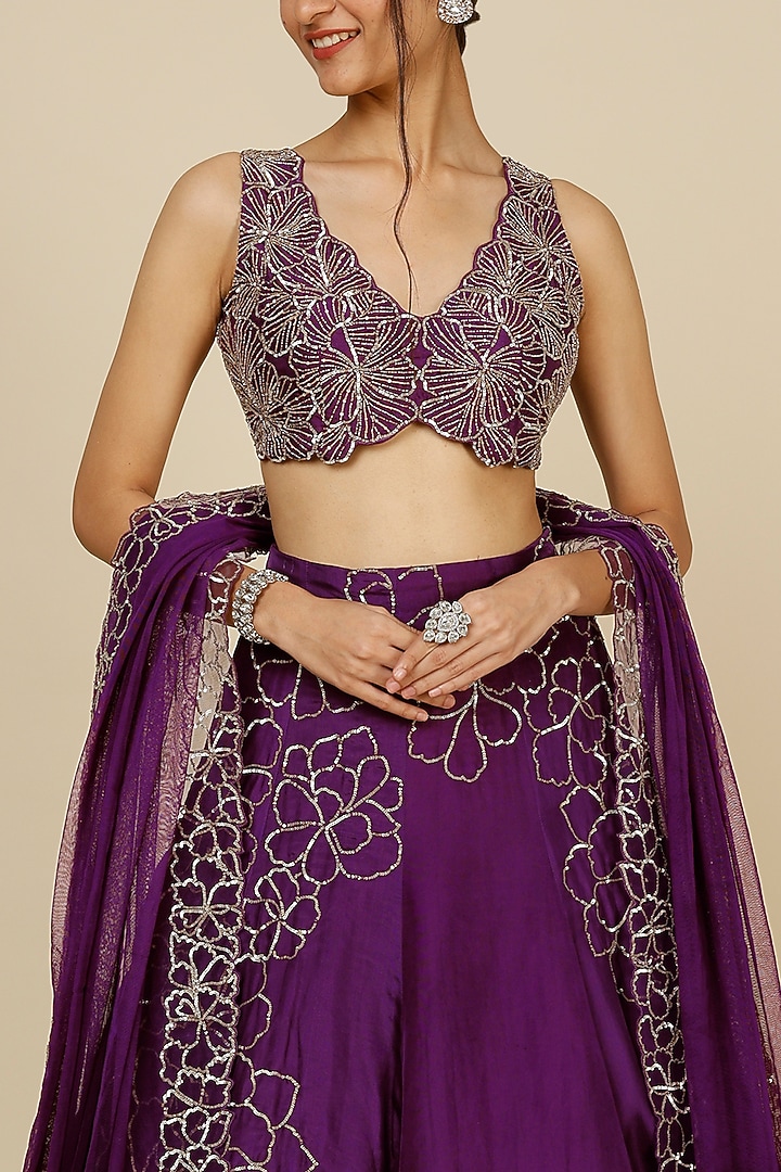 Purple Embroidered Wedding Lehenga Set by Charu & Vasundhara at Pernia's Pop Up Shop