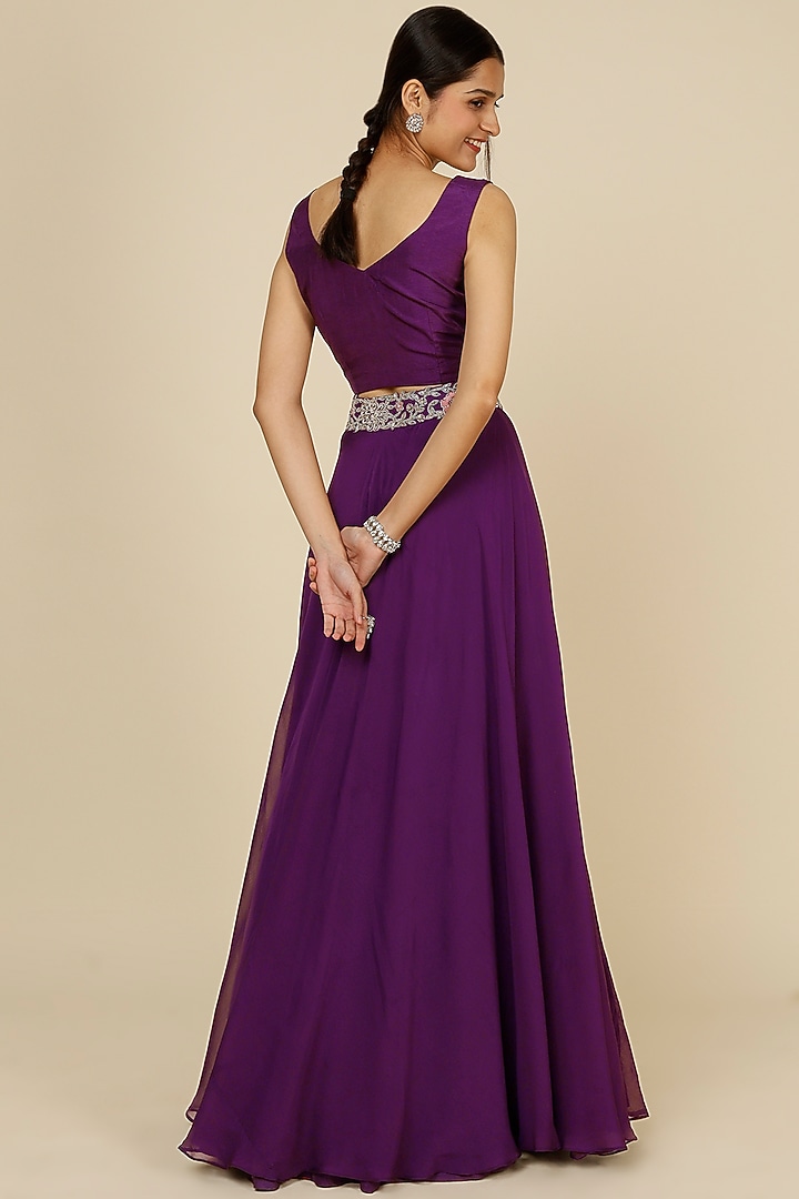 Purple Organza Embroidered Jacket Wedding Lehenga Set by Charu & Vasundhara at Pernia's Pop Up Shop
