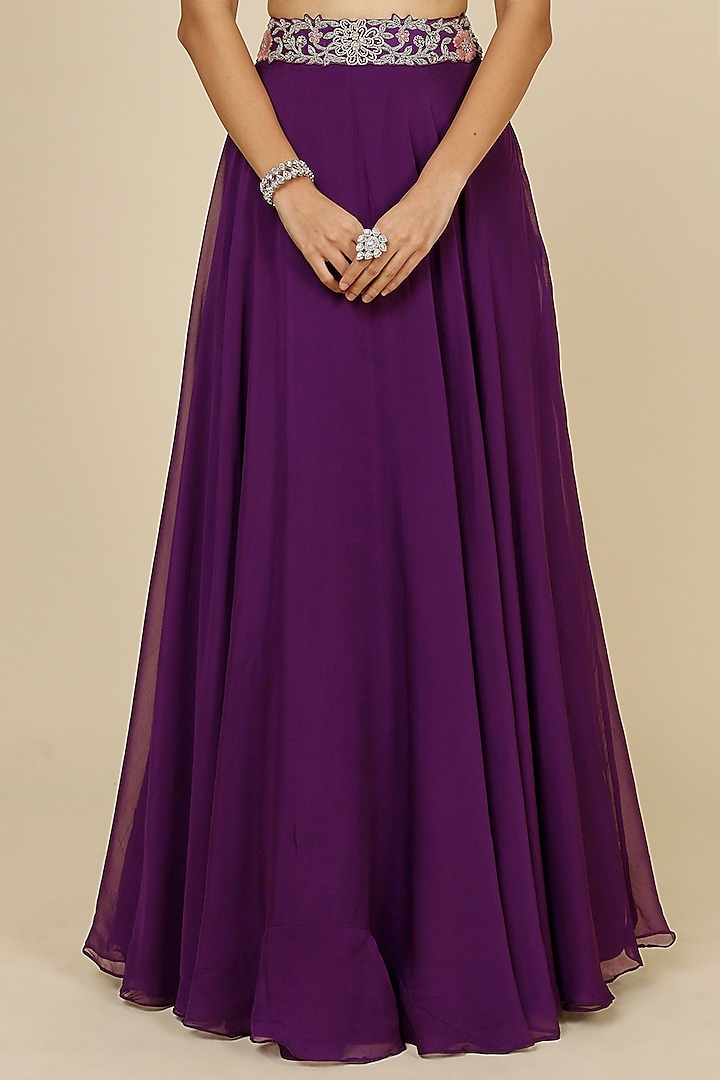 Purple Organza Embroidered Jacket Wedding Lehenga Set by Charu & Vasundhara at Pernia's Pop Up Shop