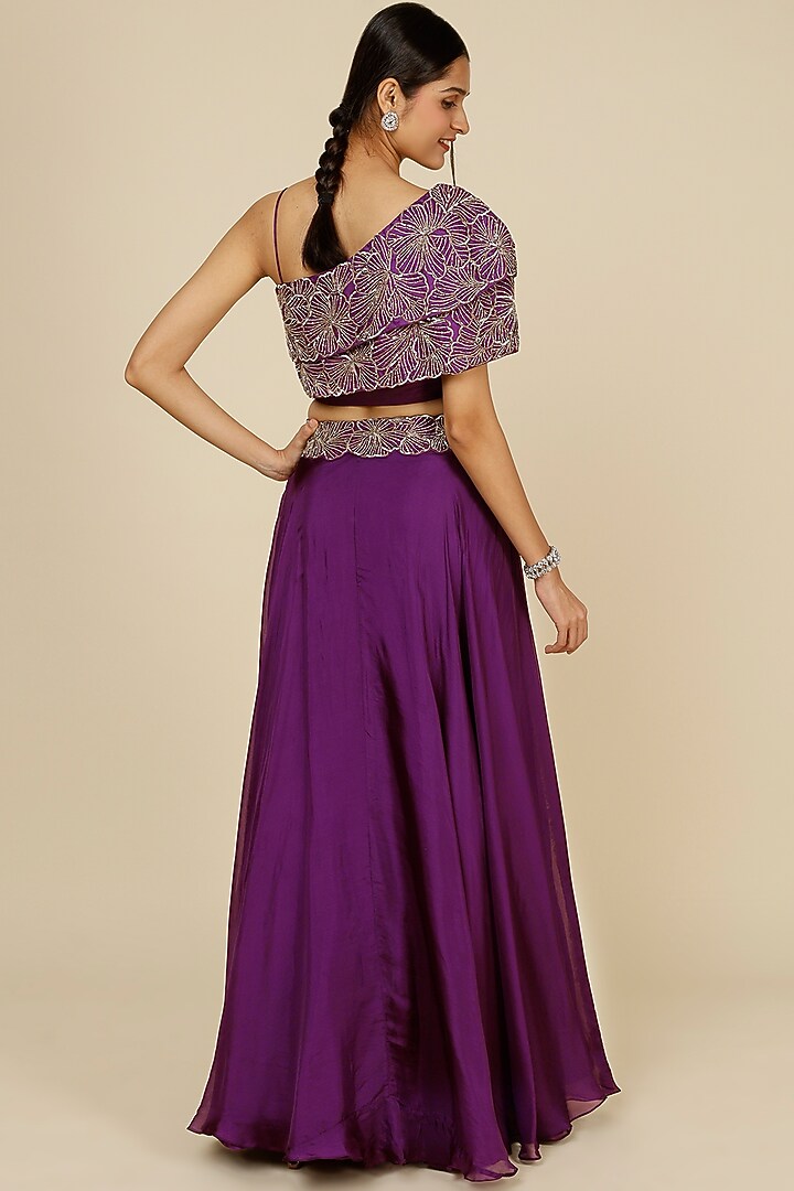 Purple Wedding Lehenga Set With Embroidery by Charu & Vasundhara at Pernia's Pop Up Shop