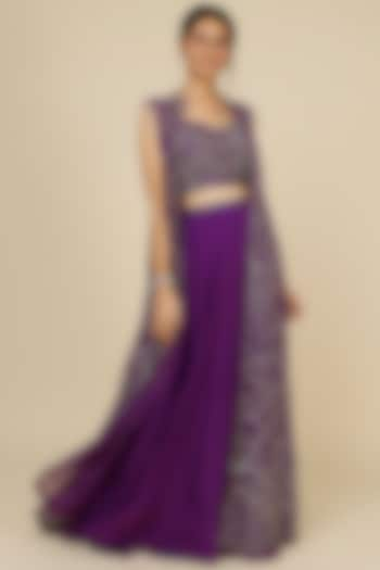 Purple Jacket Wedding Lehenga Set With Embroidery by Charu & Vasundhara at Pernia's Pop Up Shop