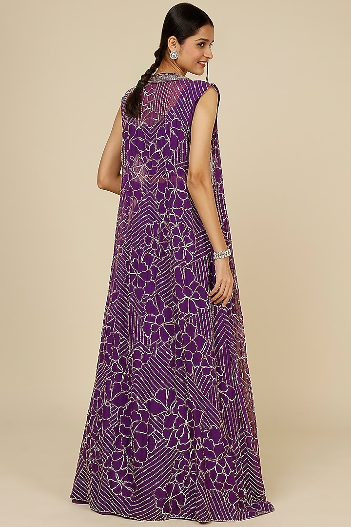 Purple Jacket Wedding Lehenga Set With Embroidery by Charu & Vasundhara at Pernia's Pop Up Shop