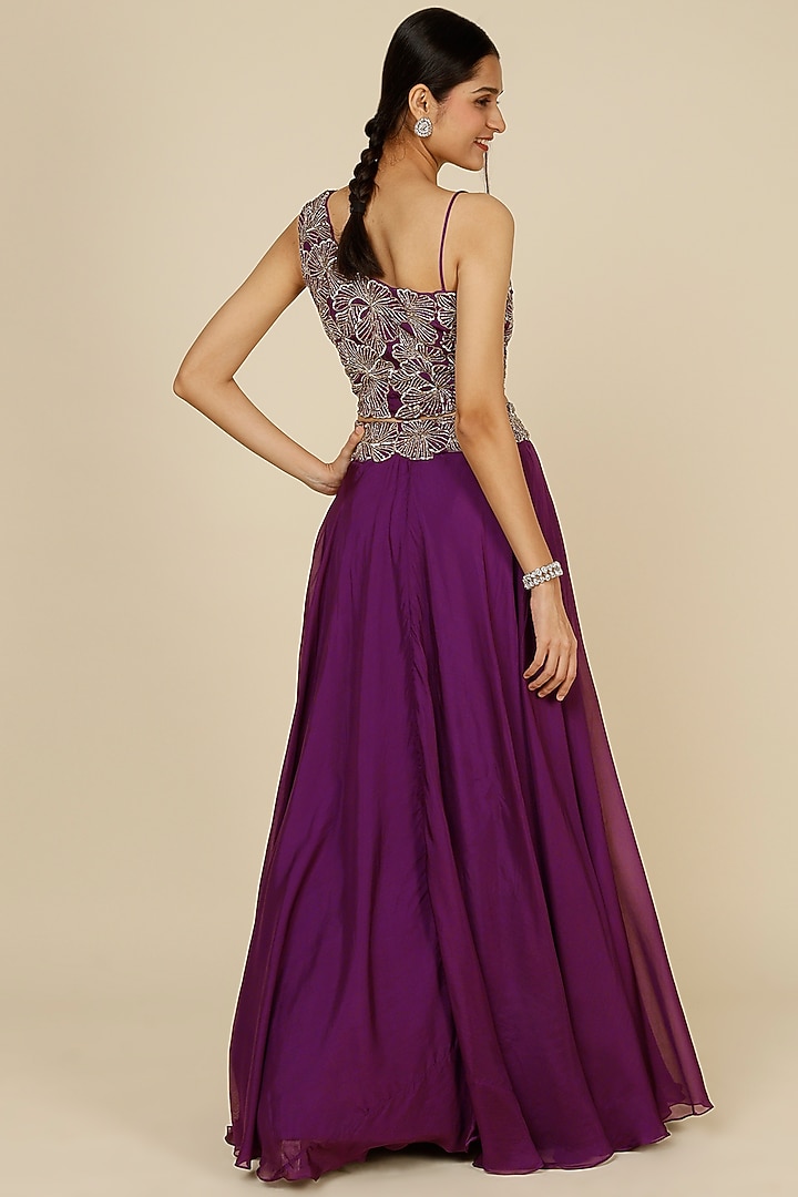 Purple Organza Embroidered Lehenga Set by Charu & Vasundhara at Pernia's Pop Up Shop