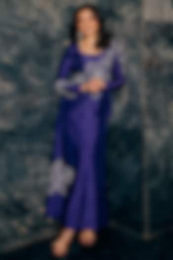 Purple Taffeta Russian Silk Floral Embellished Skirt Set by Charu & Vasundhara at Pernia's Pop Up Shop