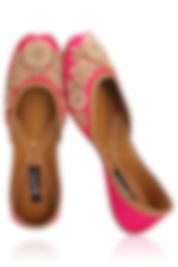 Fushcia Pink Thread Embroidered Juttis by Coral Haze