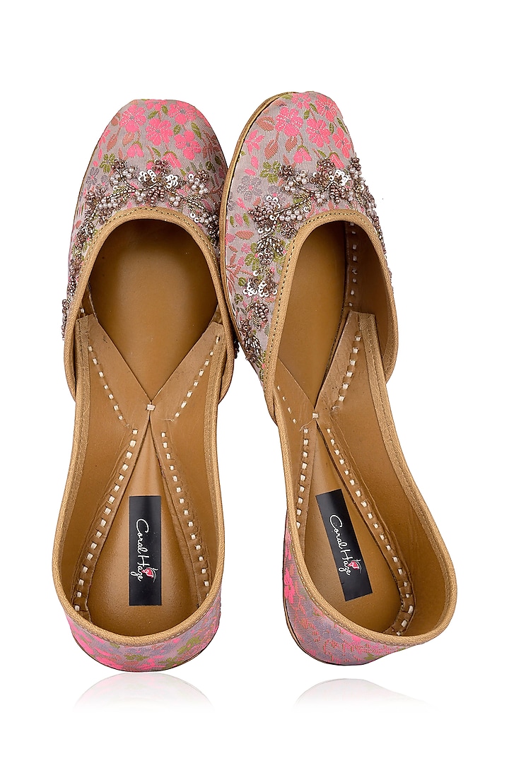 Silver and Pink Embroidered Juttis by Coral Haze