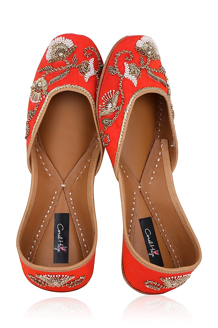 Bright orange hand embroidered juttis available only at Pernia's Pop Up ...