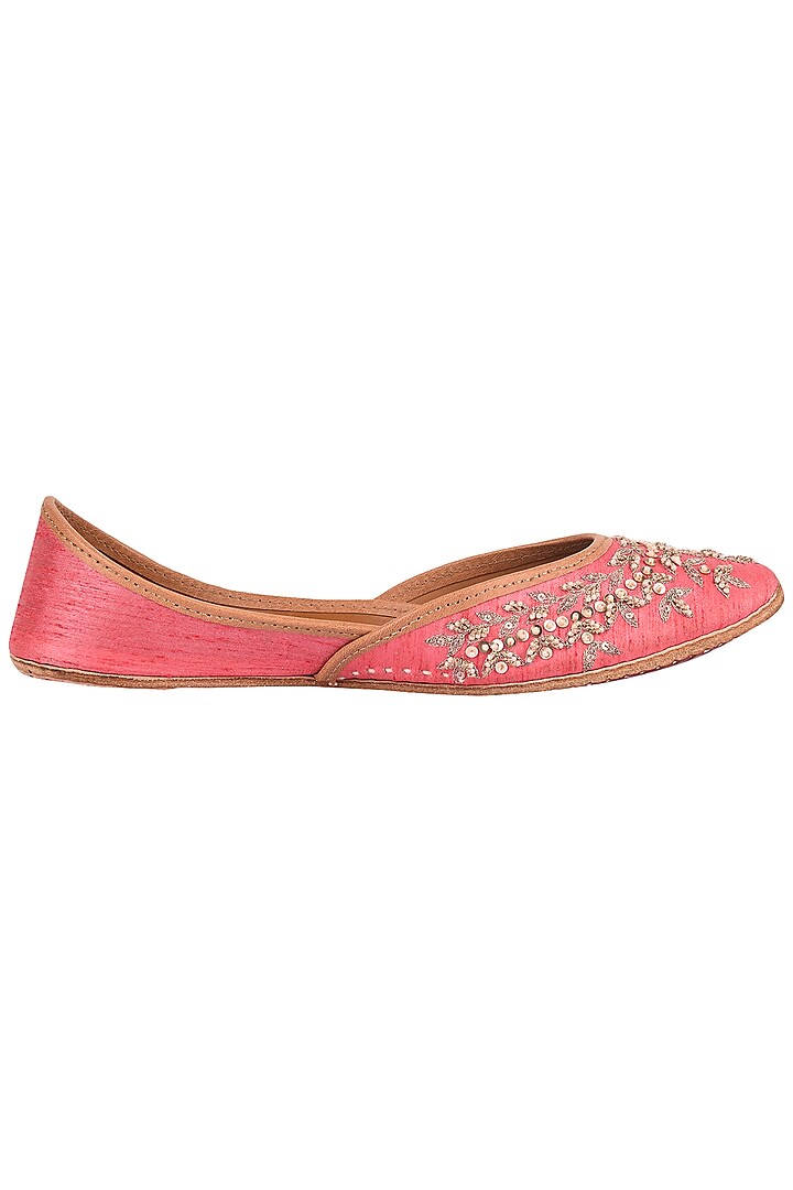 Coral Pink Embroidered Juttis by Coral Haze