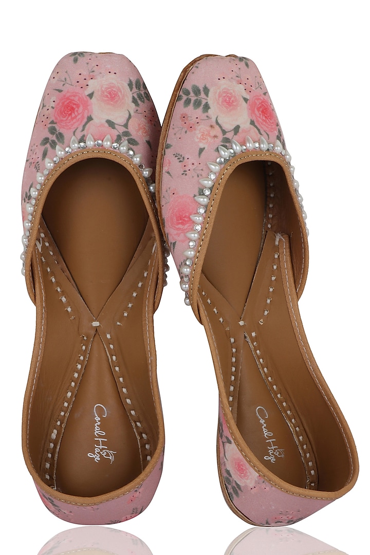 Dusty Pink Floral Printed Juttis by Coral Haze