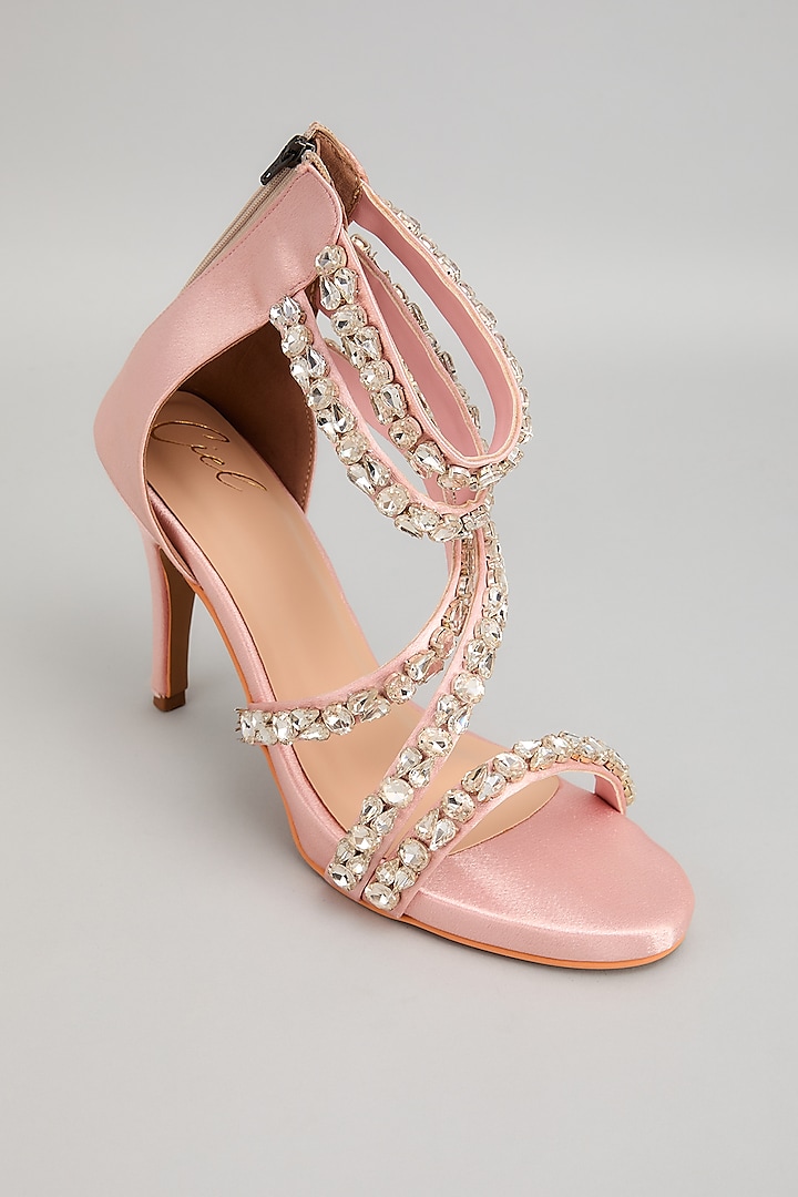 Blush Pink Satin Leather Swarovski Crystal Embellished Heels by Cielbyak at  Pernia's Pop Up Shop