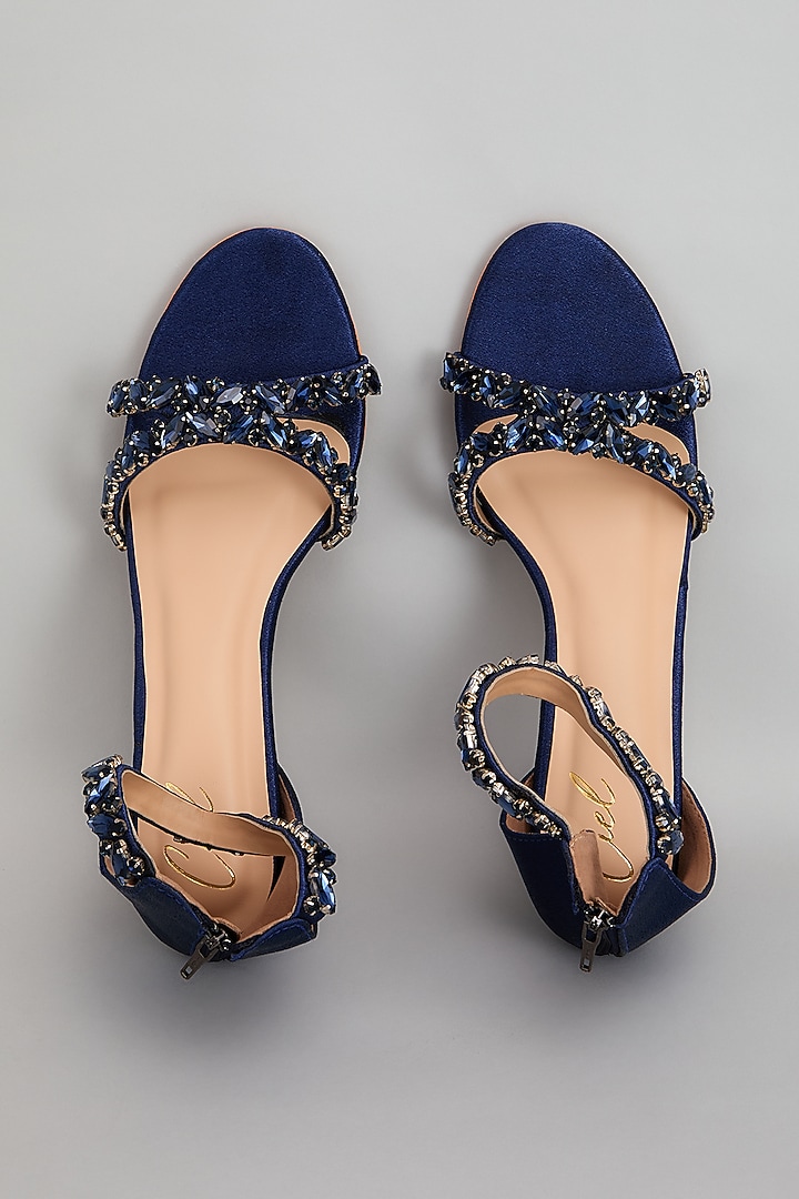 Blue Satin Crystal Stone Embellished Heels by Cielbyak at Pernia's Pop Up Shop