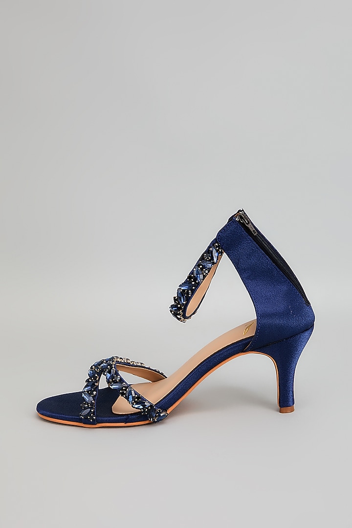 Blue Satin Crystal Stone Embellished Heels by Cielbyak at Pernia's Pop Up Shop