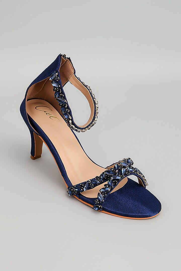 Blue Satin Crystal Stone Embellished Heels by Cielbyak at Pernia's Pop Up Shop